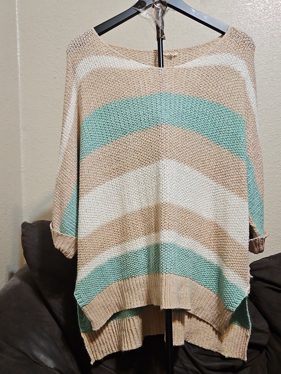 JODIFL Sweaters - JODIFL Oversized Striped Scoopneck Knit Sweater in Beige, White & Mint Green